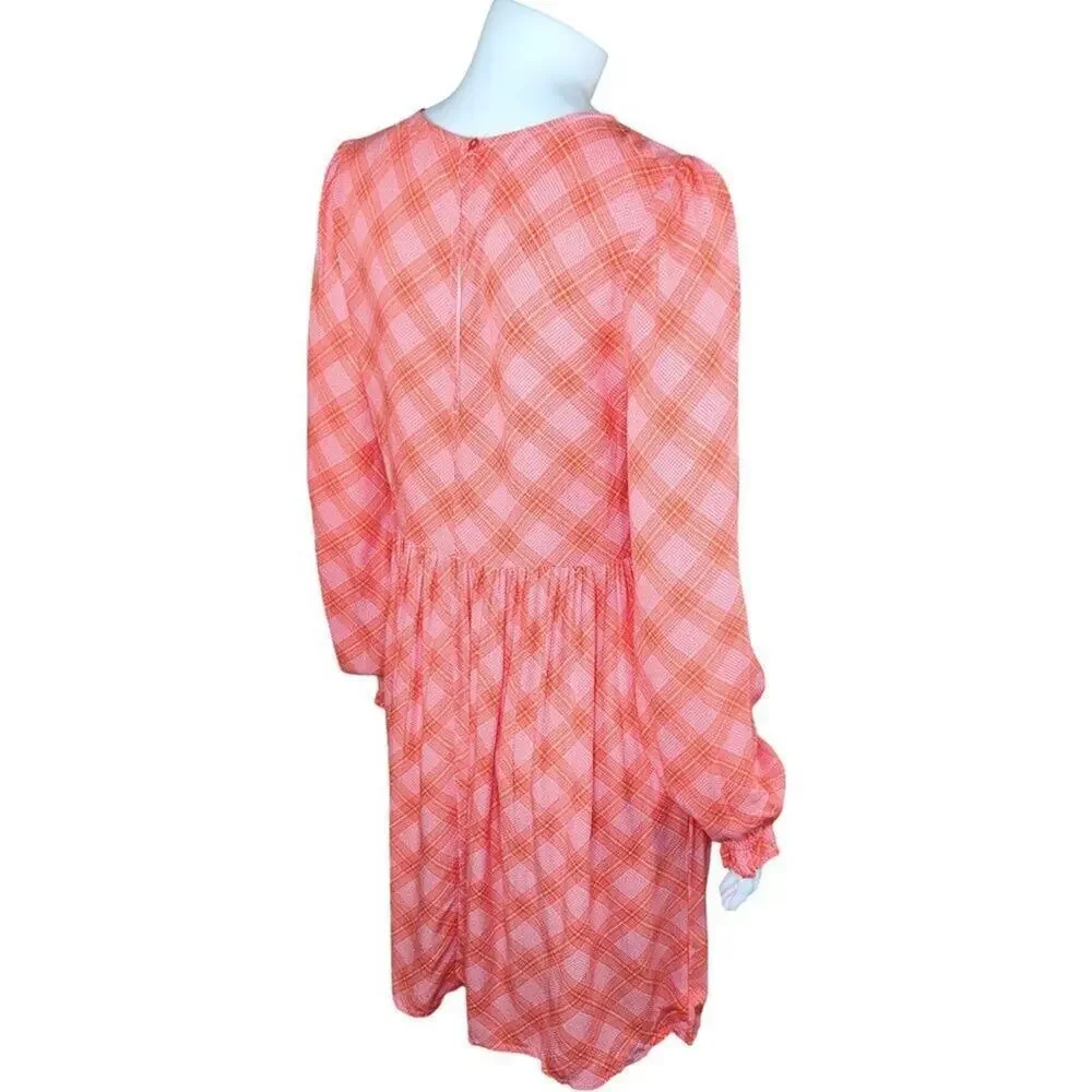NWT BP. Womens‎ XS Pink Red Ian Bias Plaid Long Balloon Sleeve Midi Dress…